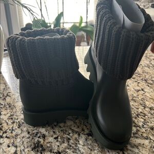 Moncler Olive Green Knit Cuff Boots